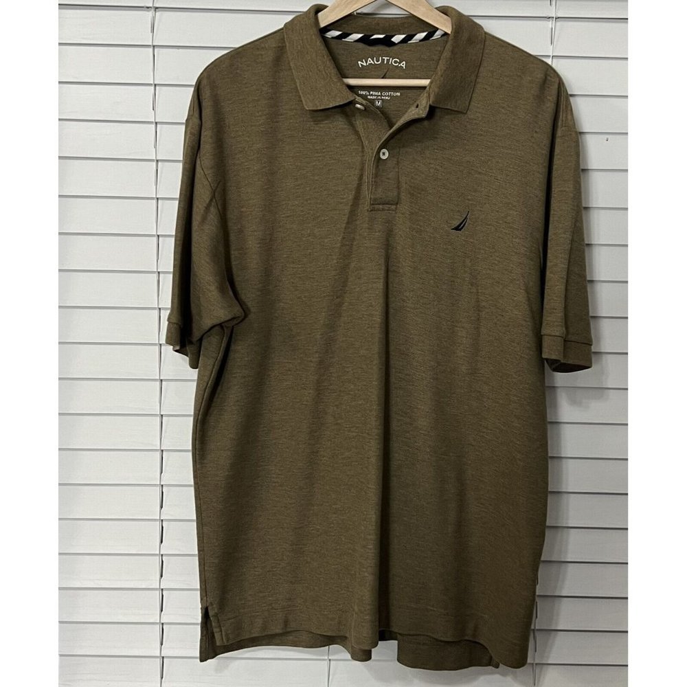 Nautica Men’s 100% Pima Cotton Short Sleeve Polo Shirt Size M Brown